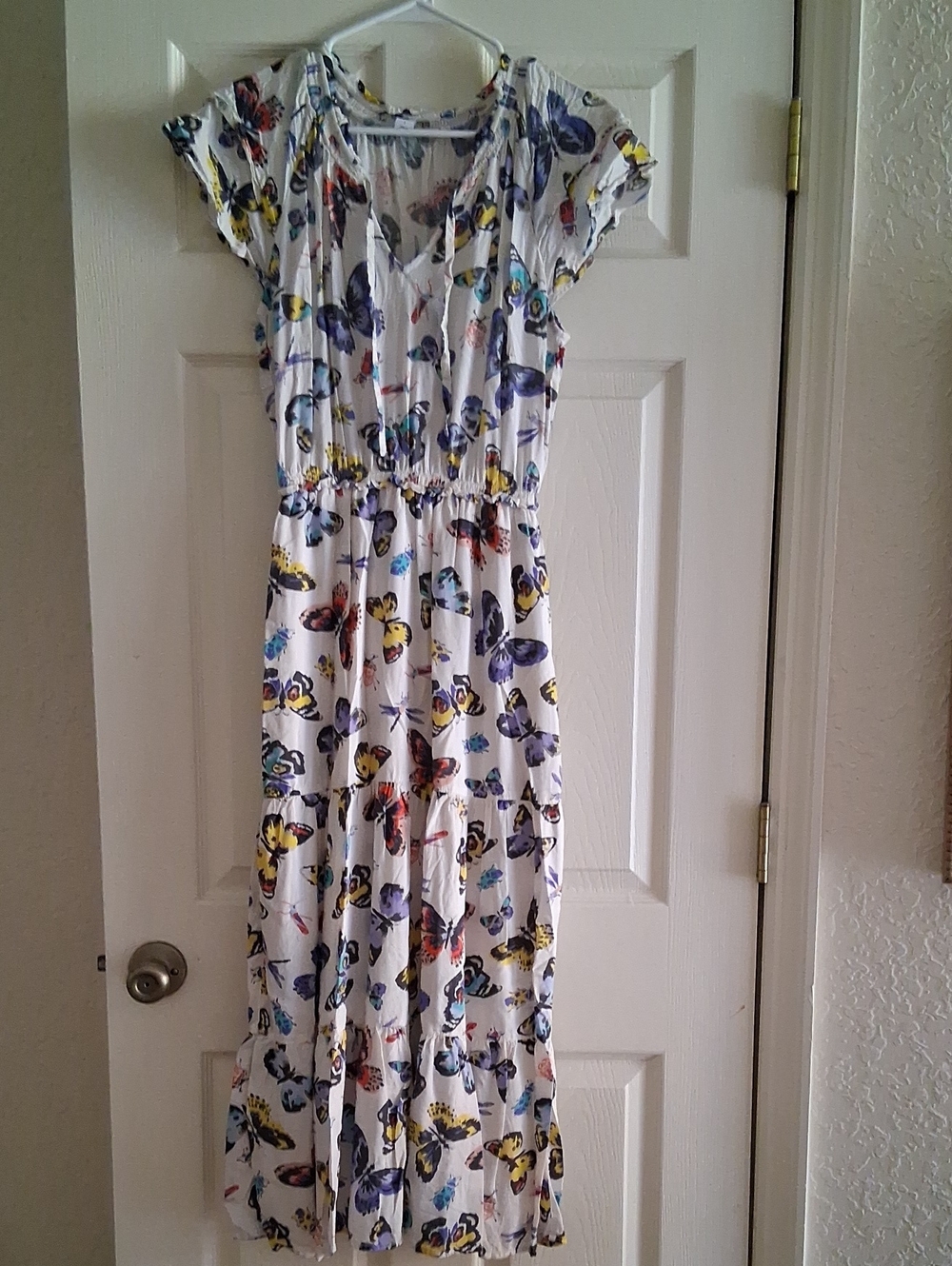White Butterfly Print Women's  Dress